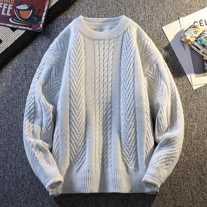 Solid Color Long-sleeved Pullover Sweater Round Neck Men's Fashionable Casual Top