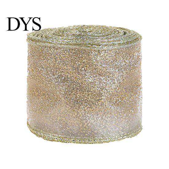 Hochwertiges Netzband für Blumengestecke 2,5" x 2,2 Yards Gold Transparent Weihnachtsbaumdekoration und Transparente Polyester-Schleifen Geschenkverpackung,