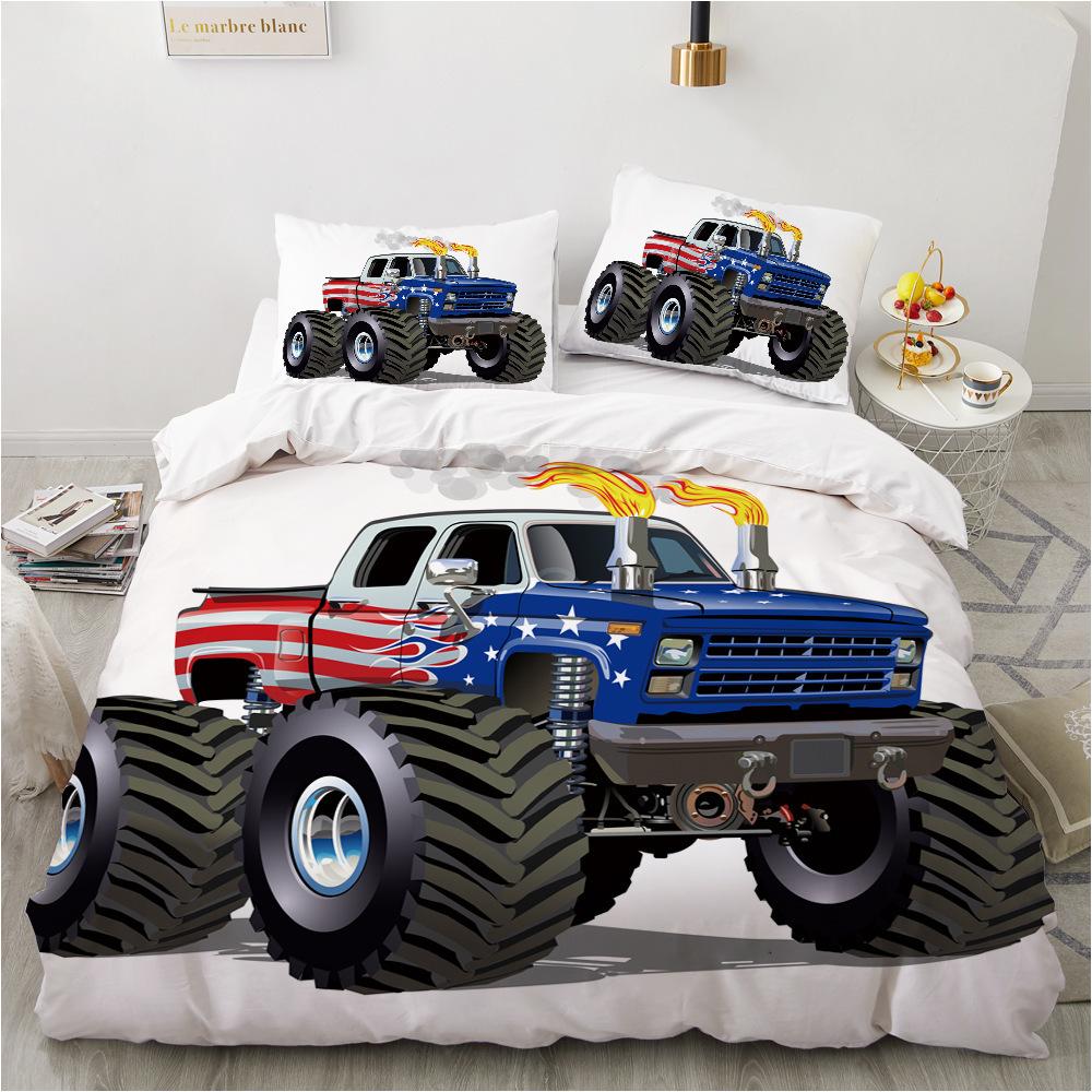 Bettwäsche Dreiteilig 3D Digitaldruck Cartoon Auto Kinder Steppdecke