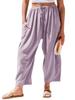Elastic waisted pleated high waisted wide leg pants, loose casual cotton and linen pants