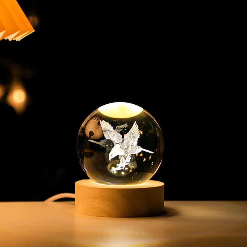 3D Резной Хрустальный Шар Роза Ночник - Креативный Подарок на День Рождения и Настольное Украшение 6cm Single