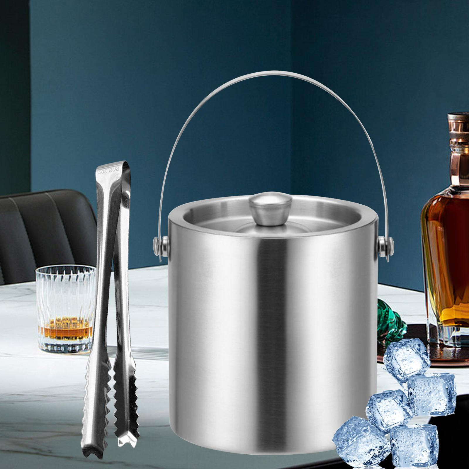 

Ведро для льда с двойными стенками для пивных напитков с щипцами для изолированных напитков из нержавеющей стали 1.6L