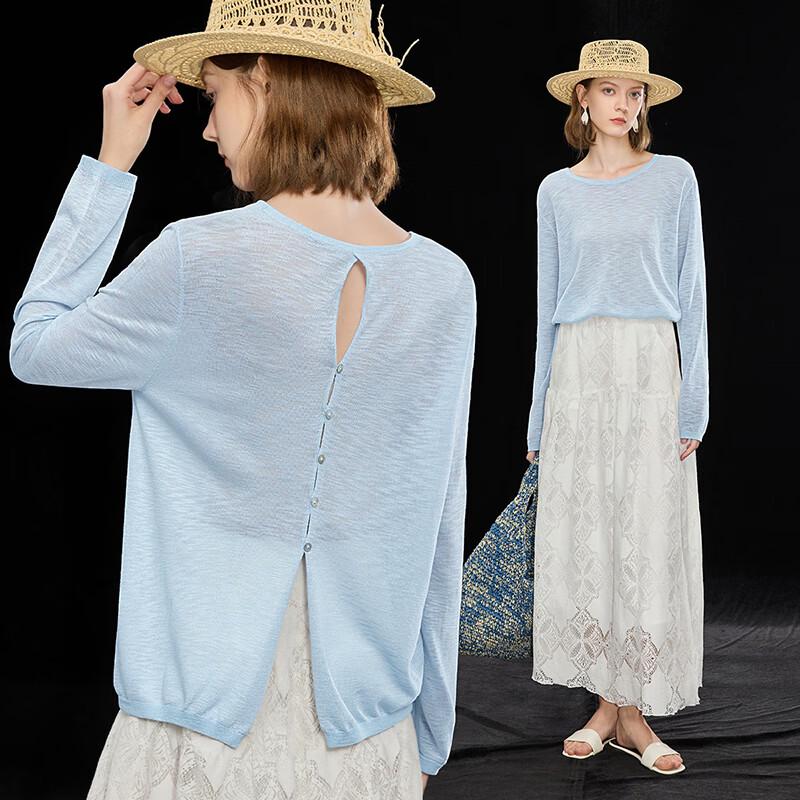 Women s Summer French Round Neck Hollow-out Knit Top M