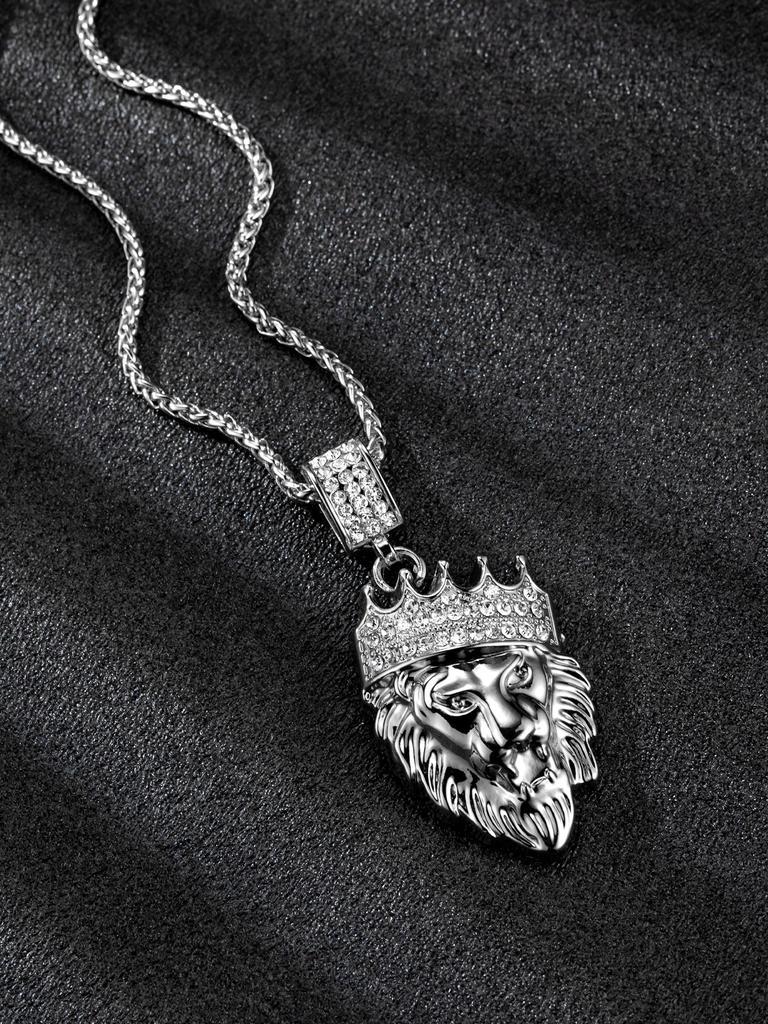 Hip Hop Necklace Accessories for Men and Women, Trendy Brand Accessories, Alloy Full Diamond Gold Lion Pendant