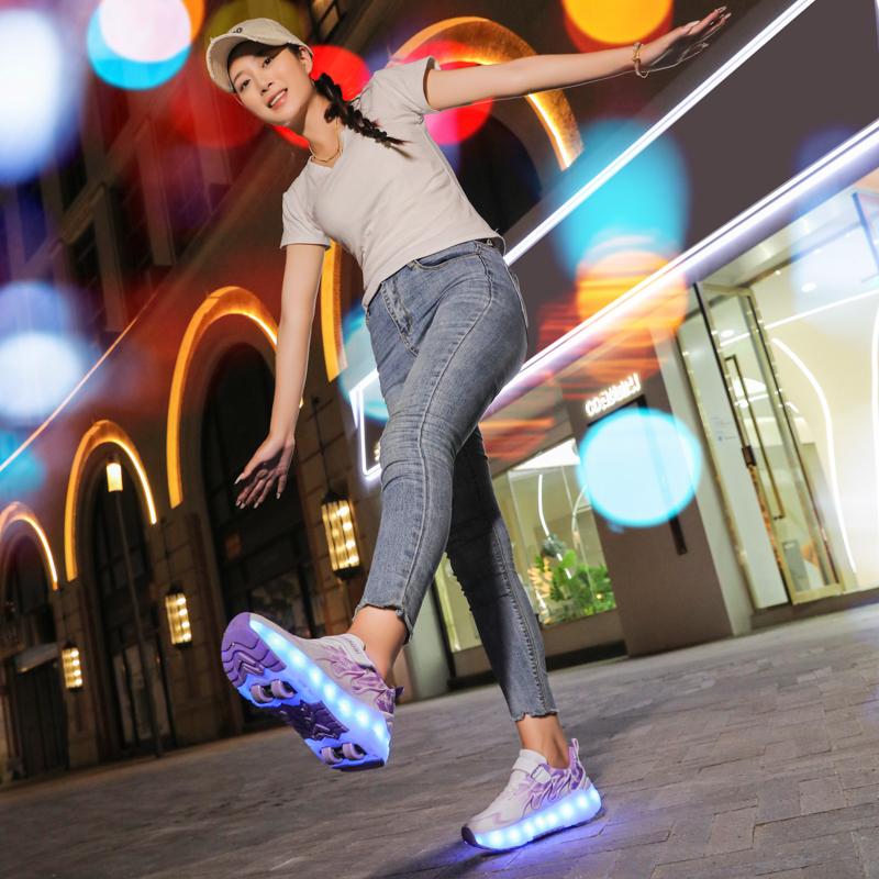 TUINANLE Kind LED Sneaker USB Aufladung Leuchtende Schuhe Outdoor Sport Rollschuhe Kinder Vier Räder Jungen Mädchen Freizeitschuhe Leuchtend