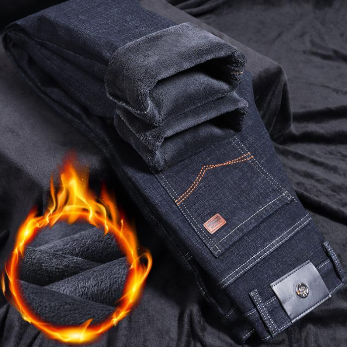 

2024 Осень и зима Новые мужские толстые и теплые ковбойские брюки с бархатом, эластичные и свободные прямые брюки 40 синий/серый