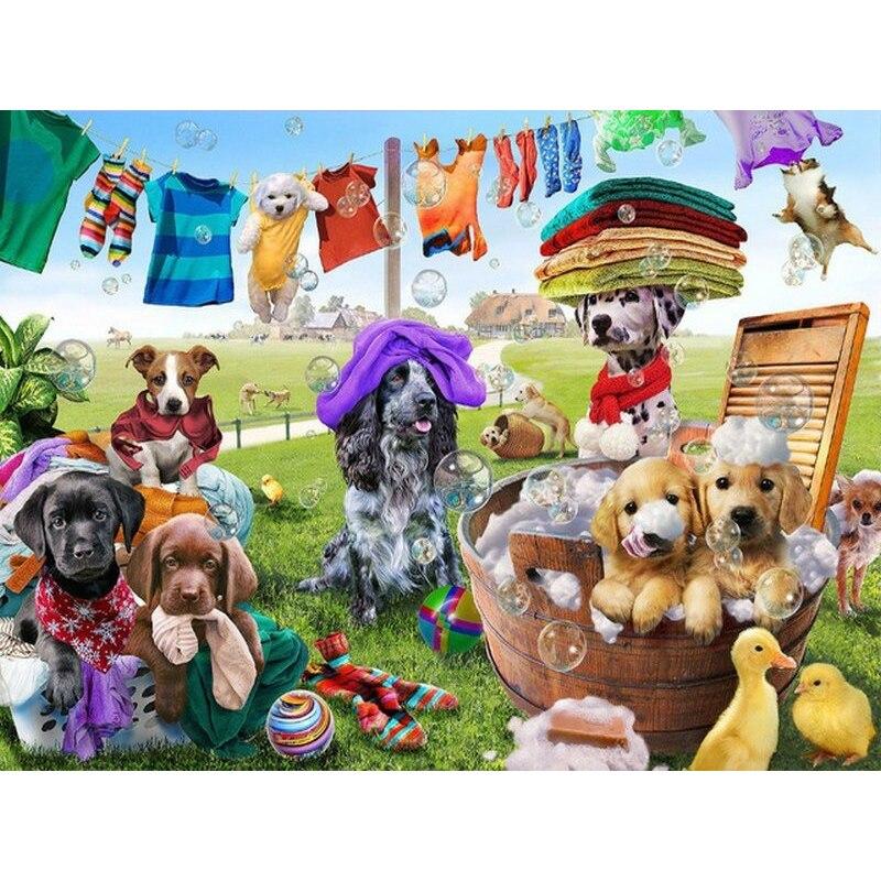5D DIY Diamond Painting Cute Dog Diamond Embroidery Animal Scenery Cross Stitch Full Round Drill Home Decor Manual Gift