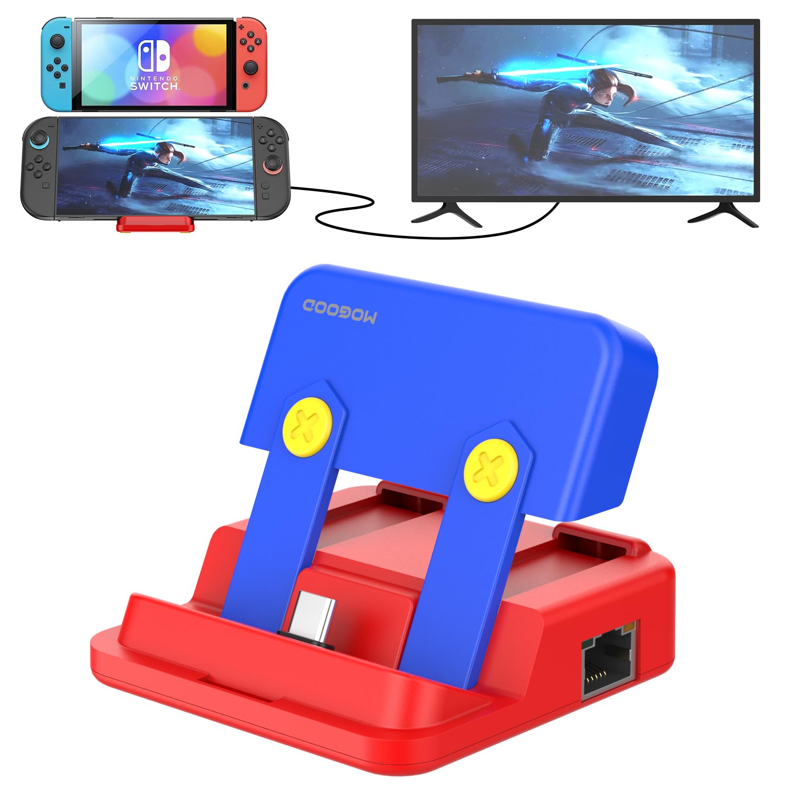 

MOGOOD Switch Dock Compatible with Switch USB C Docking Switch TV Docking Station with 1Gbps Two Type A and 100W USB C Red and Blue Compatible with