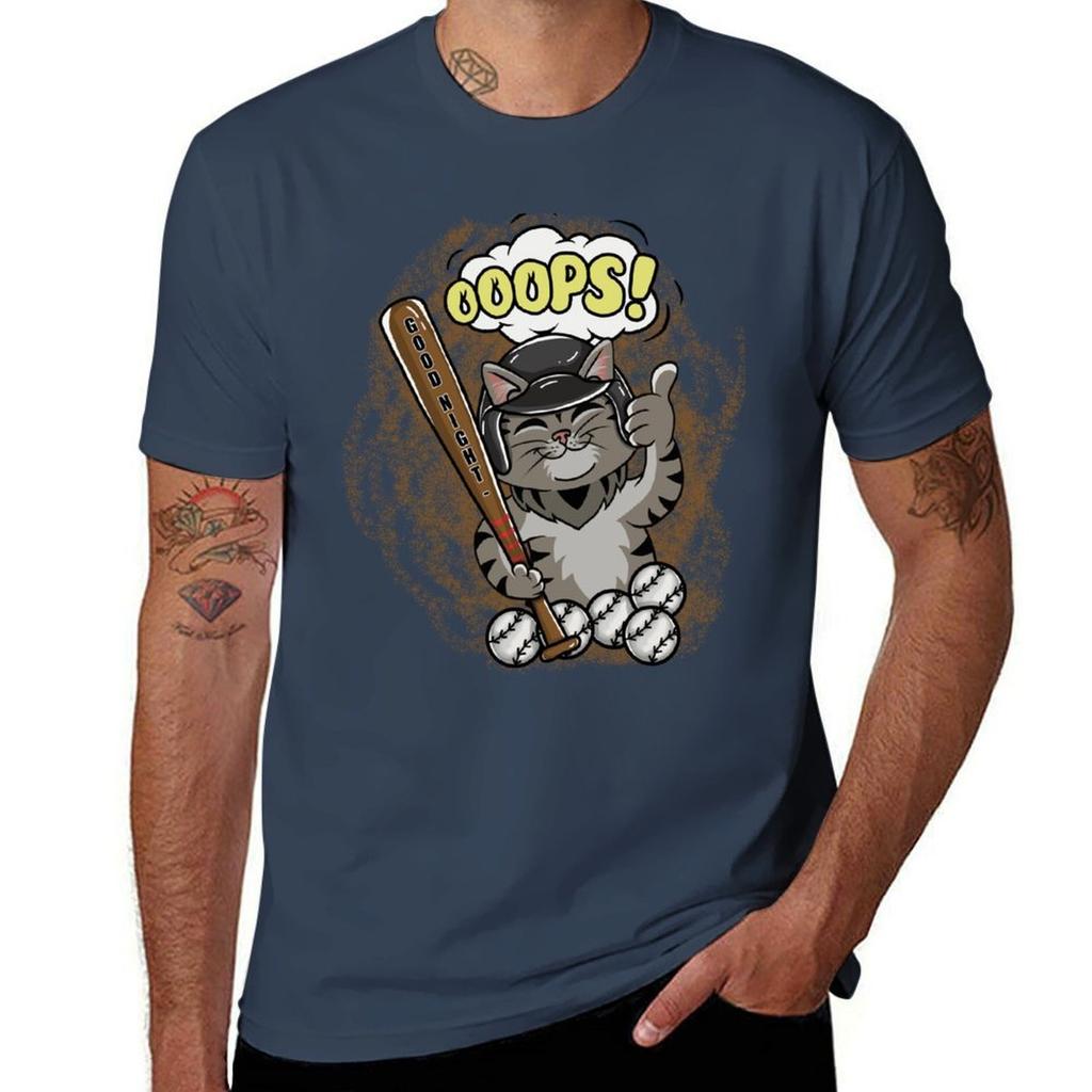 Baseball Player Catooops TShirt Basic Solid Color Casual Tee Shirt TShirt