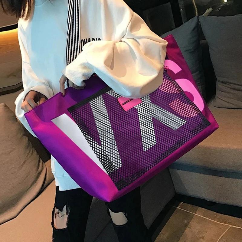 

Aliwood 2022 Новые поступления Женские сумки через плечо с буквенным принтом Модные водонепроницаемые пляжные сумки-тоут Большой емкости Женские дорожные сумки для покупок фиолетовый