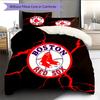 Boston Red Sox Pattern Bedding Quilt Set  Home Decoration  Gift (1 * Duvet Cover + 2 * Pillowcase  Without Core)