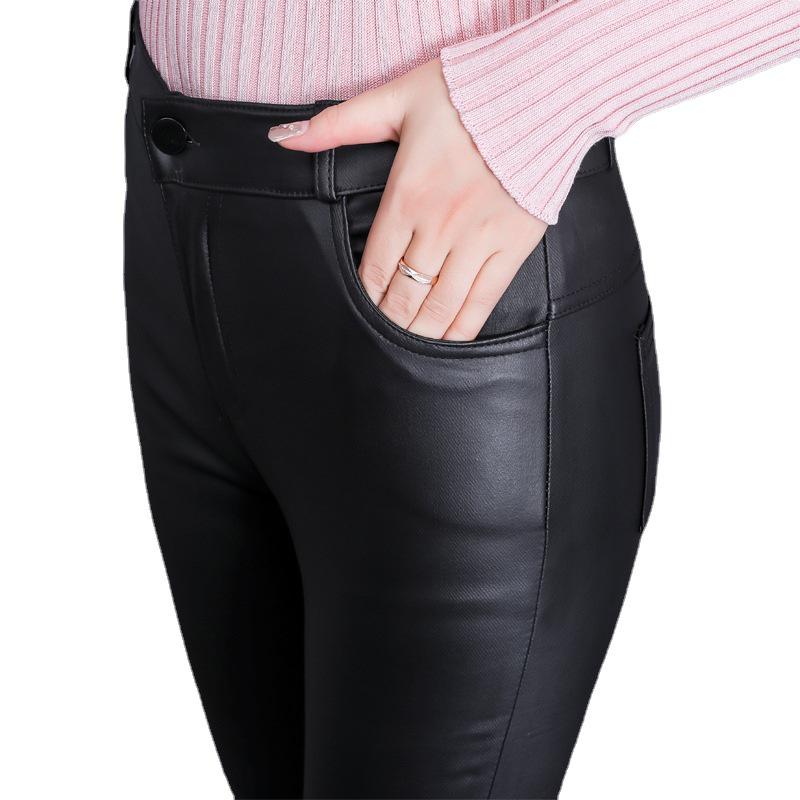 Matné kožené legíny s vysokým pasem a fleecovou podšívkou pro ženy - Podzimní/zimní kolekce