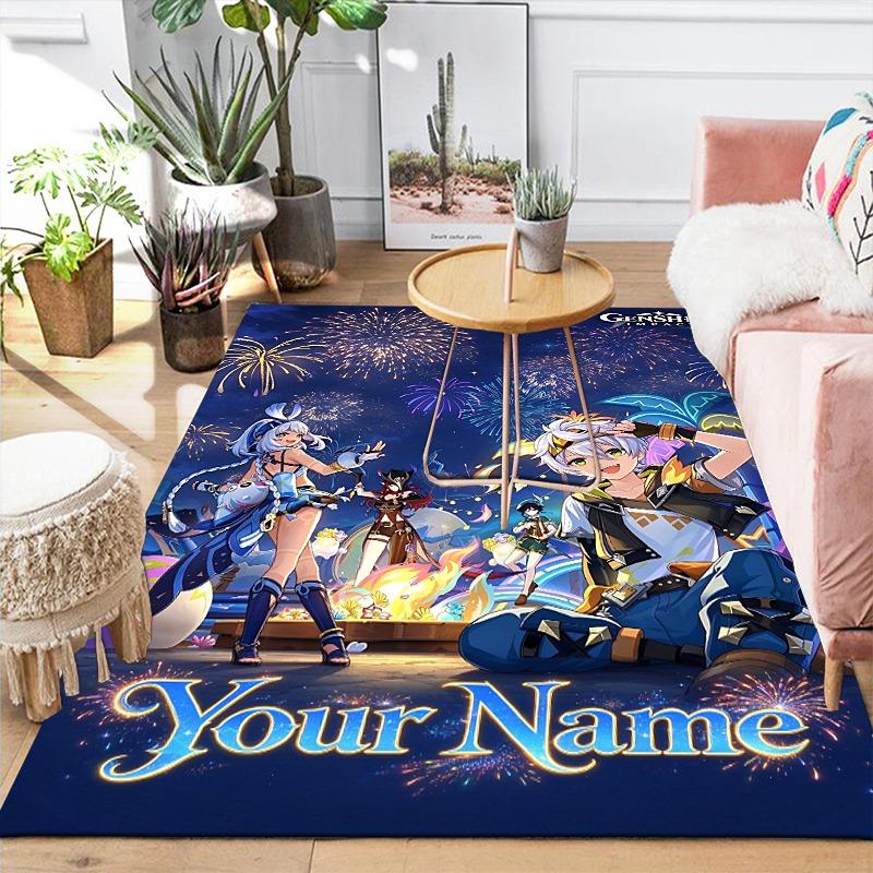 Custom 1Pc Fireworks Night Festival Flannel Personalized Rug Non Slip Floor Mat Soft Carpet for Living Bedroom Office Home Decor Gift