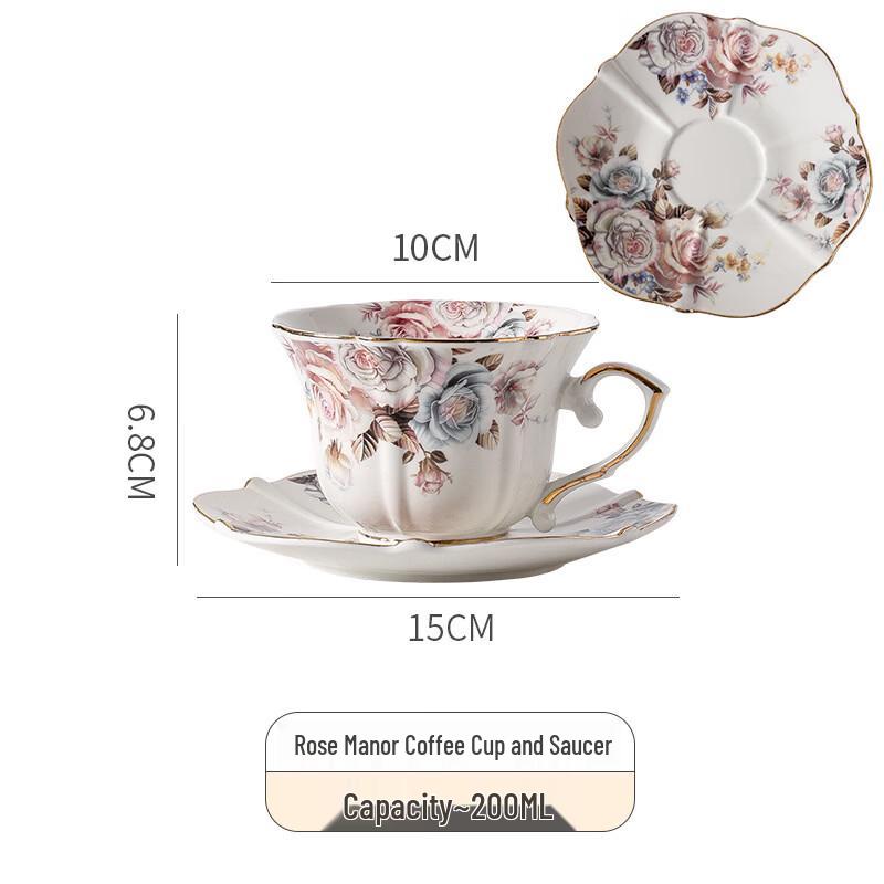 Yiceng Rose Garden Ceramic Coffee Cup and Saucer Set