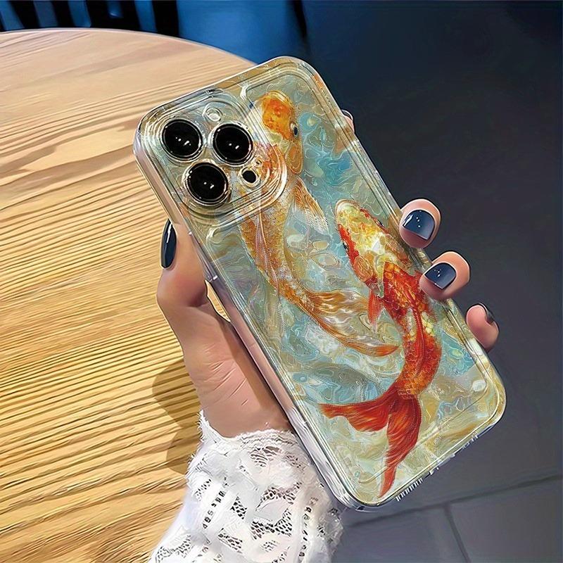 Koi Whale Print Phone Case, Suitable for iPhone 17, 16, 15, Plus, Pro, Max Series Phones - Can Be Used As a Gift