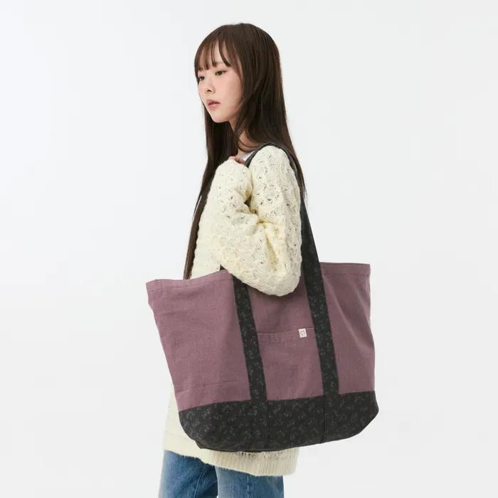 VINTAGE FLORAL TOTE BAG, PURPLE