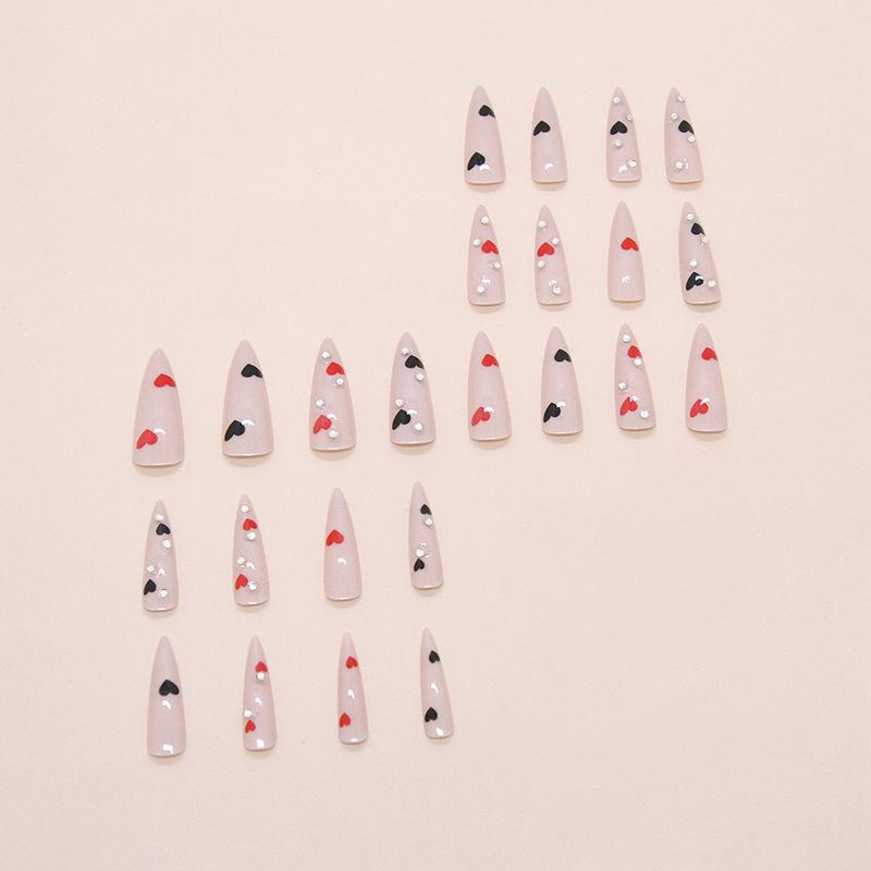 European and American long-pointed double-spell mandarin duck color black and white love wearing nail Spice girl sweet and cool fake nail diamond