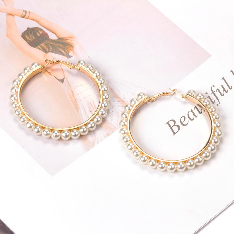 Gold And Silver Geometric Woven Pearl Rice Bead Earrings, Fashion Trend Earrings Retro