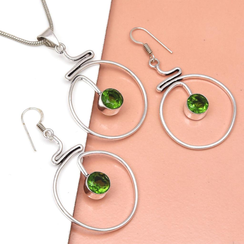 Schmuckset mit Peridot-Edelsteinanhänger und Quarz-Halskette, 45,7–50,8 cm
