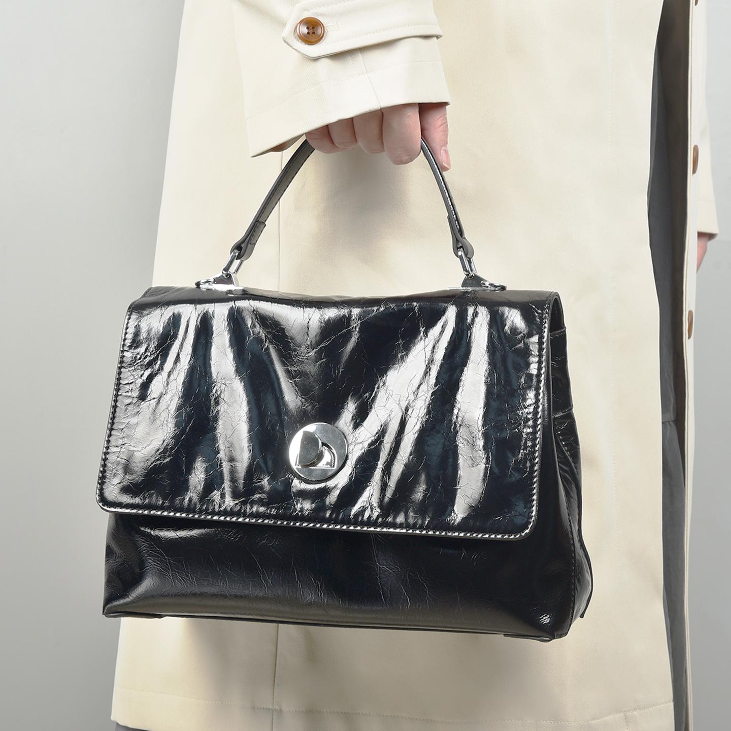 

MENDY Genuine Leather Wrinkled Wax Shoulder Bag Silver Large Tote Crossbody Handbag for Women Work Commute Hand Bag Ladies Lux (20cm Max Length 30cm)