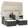 2 Seater Garden Sofa with Canopy and Footstools Black Poly Rattan