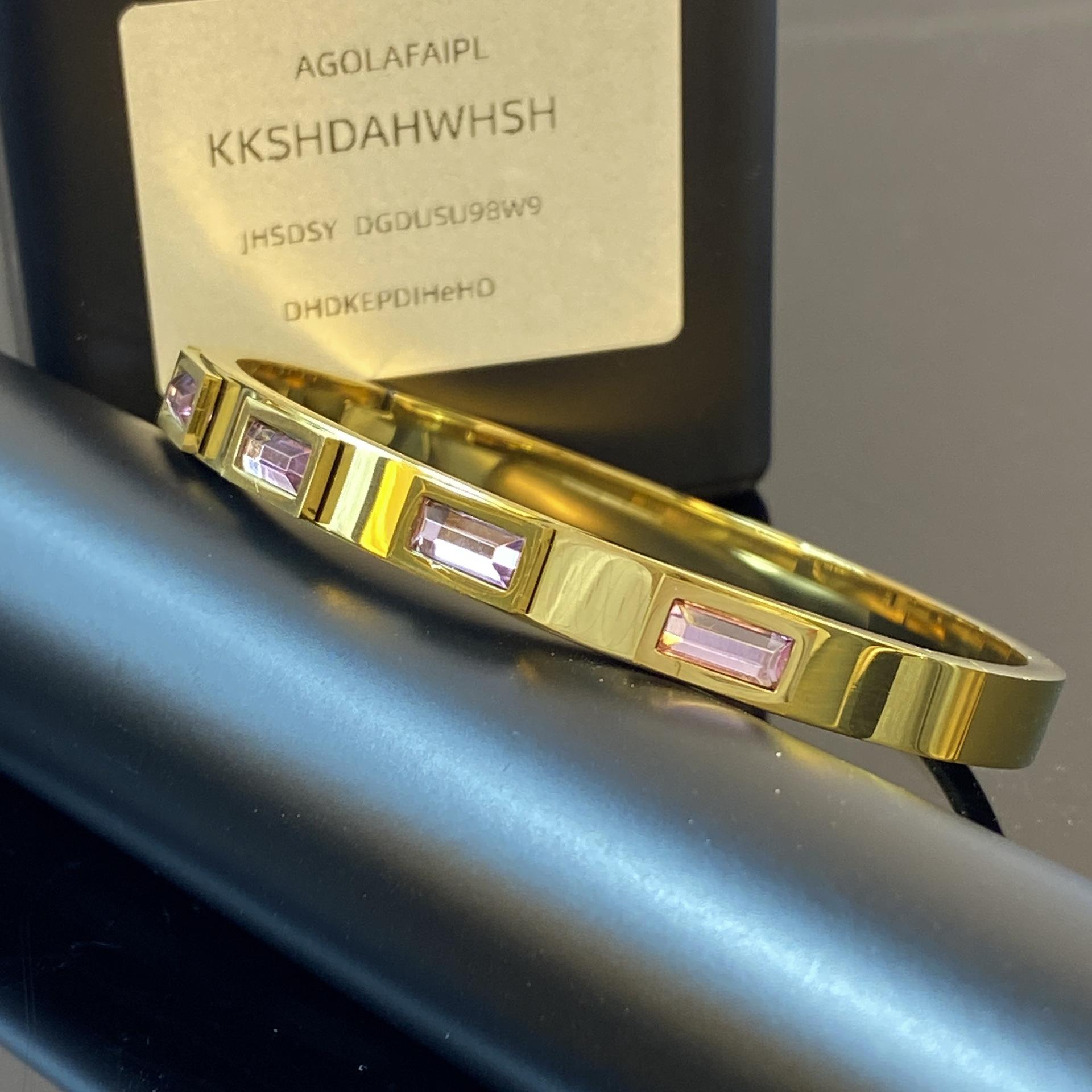 

ZAKOL Браслет из нержавеющей стали с покрытием из 18-каратного золота и кубическим цирконием для женщин, розовый, зеленый, квадратный, водонепроницаемый, модный, цирконий, подарок розовый