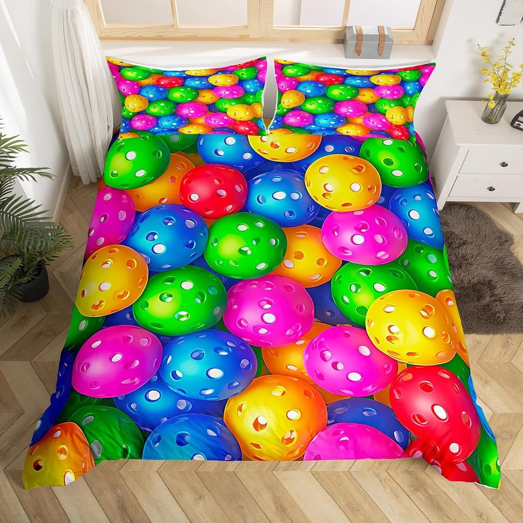 Pickleball Duvet Cover Full Size Ball Sports Gaming Bedding Set Yellow White Quotes Comforter Cover Black Microfiber Quilt Cover