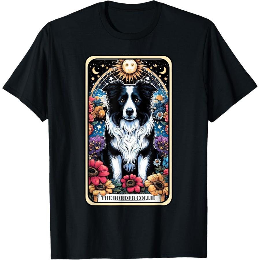 Border Collie Dog Tarot Card Floral Star Moon T-Shirt XXXXXL чёрный