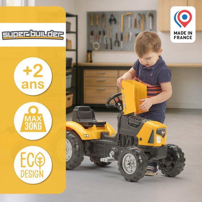 Tracteur à pédales FALK SuperBuilder - capot ouvrant et remorque - pour enfants de 2 à 5 ans