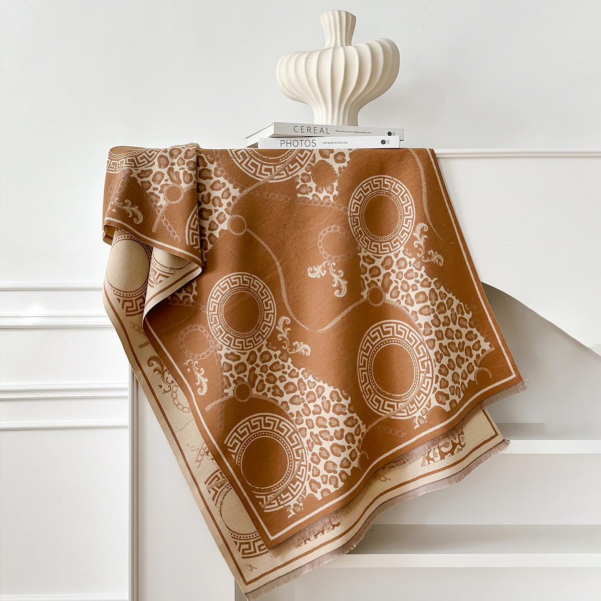 

Осенне-зимний шарф из имитации кашемира, женский универсальный ретро-тренд, шарф-шаль с леопардовым принтом, осень и зима 185x65cm хаки