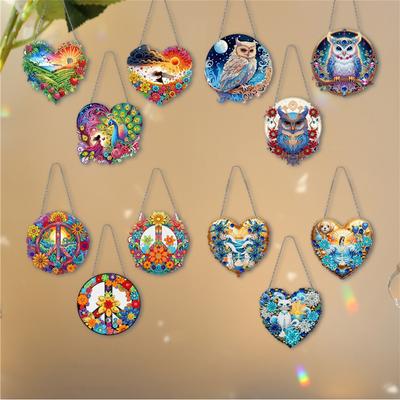 Pendentifs Art Diamant Strass Fille Paon Lever de Soleil Ornements Peinture Diamant Pendentif Suspendu Peinture Diamant pour Loisirs Créatifs