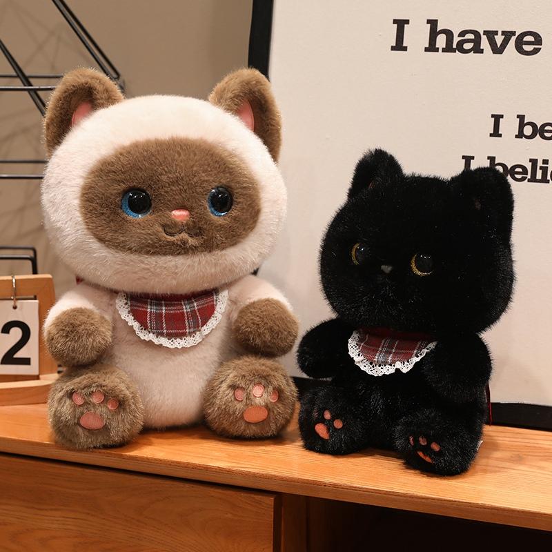 Sitting Kitten Plush Toy Cartoon Siamese Black 3-Color Cat Doll Soft Fluffy Cartoon Animal Plushie Appeasing Birthday Gift