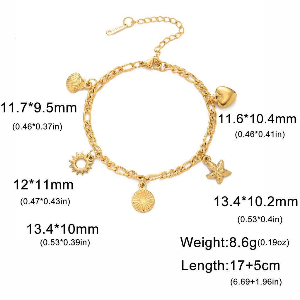 Elegant Shell Bracelet With Star Heart Sun Charms Valentine's Day Gift Women's Fashion Jewelry Accessory