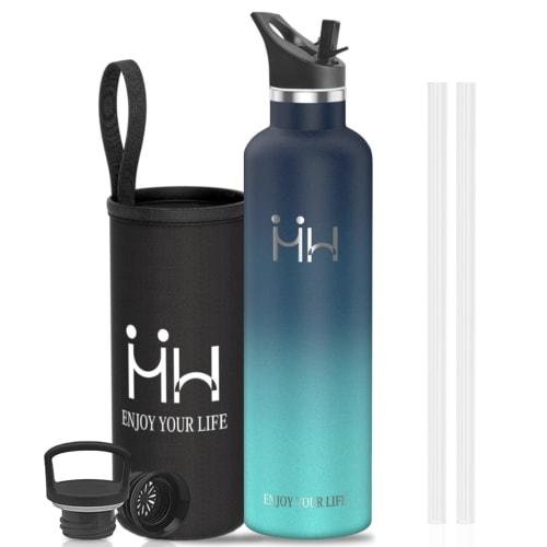 HAPPDA Straw Water Bottle, 1 Liter, Insulated, Large Capacity, Vacuum Insulated, Lightweight, Wide Mouth, Easy To Clean, Leak-Proof, Suitable for Carb