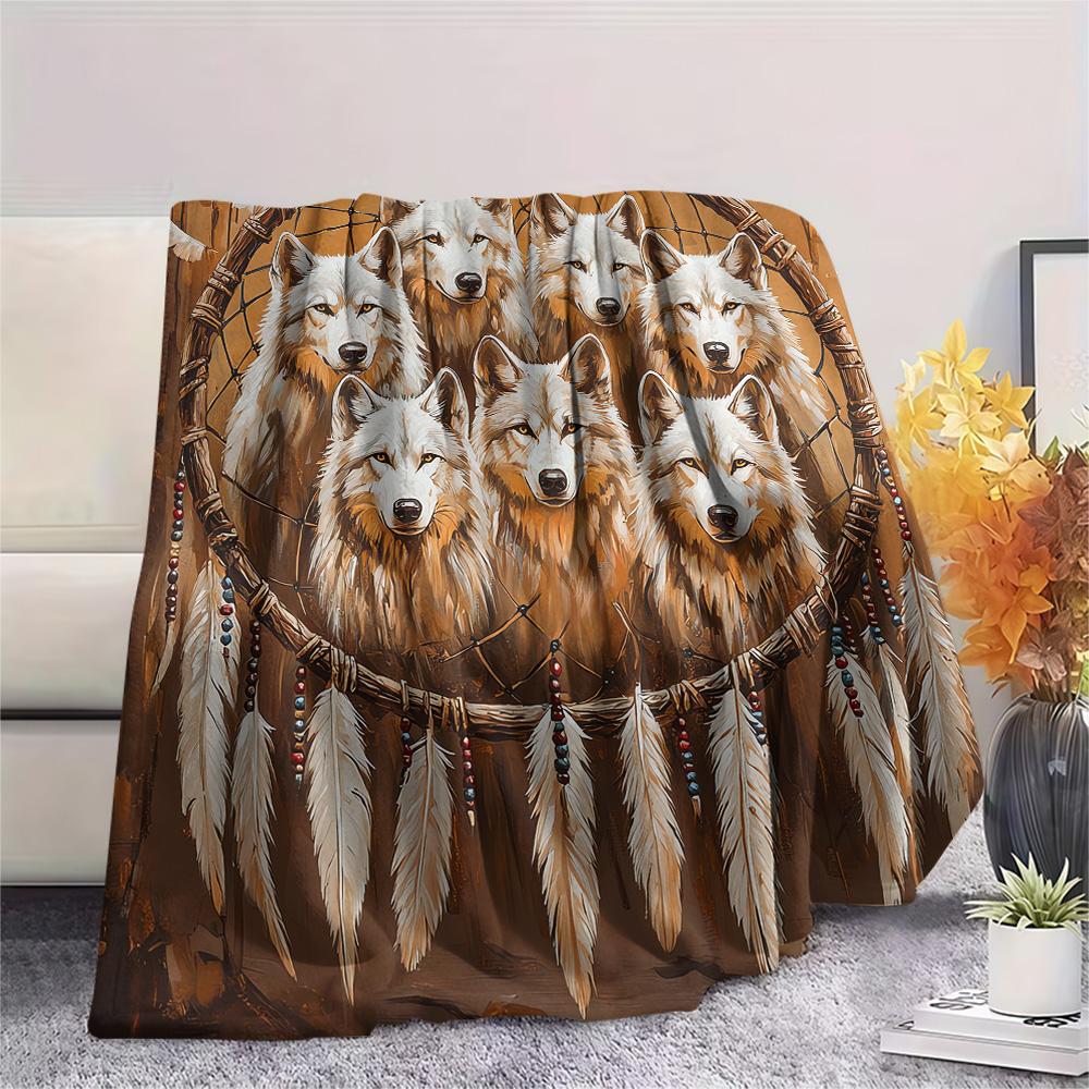 Koc Flanelowy z Nadrukiem Wilka, Wysokiej Jakości, Wygodny na Wszystkie Pory Roku, Wystrój Domu, Ciepło i Komfort, Idealny na Prezenty Świąteczne