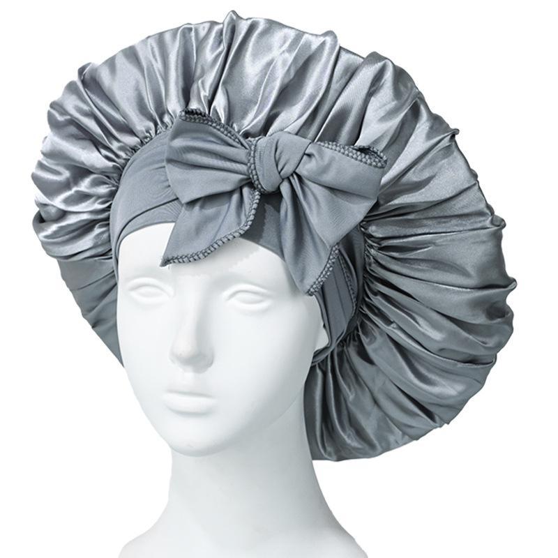 Extra Large Satin Bowknot Sleep Cap for Women's Hair Care