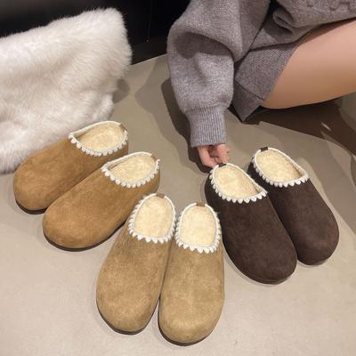 Inner Heightening Bag Head Woven Half Slippers Women 2025 Autumn and Winter Piled Thickened Warm One Pedal Birken Lazy Shoes Women
