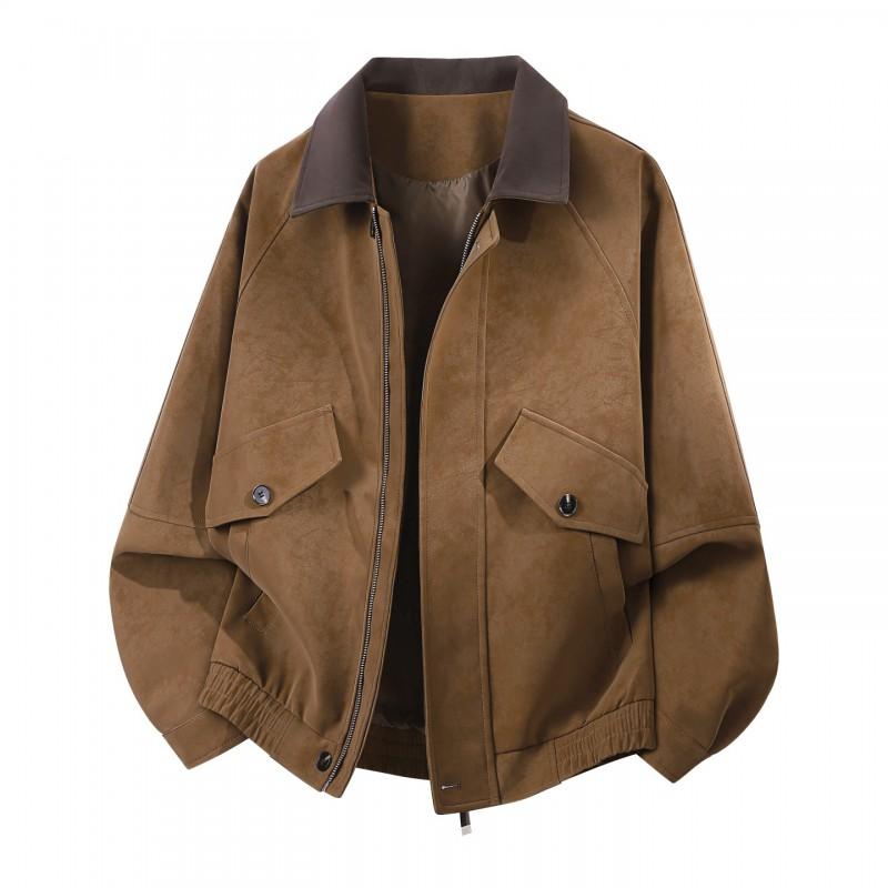 Mens PU Leather Jacket Casual Workwear Style Turn-Down Collar Outerwear Slim Fit Windproof