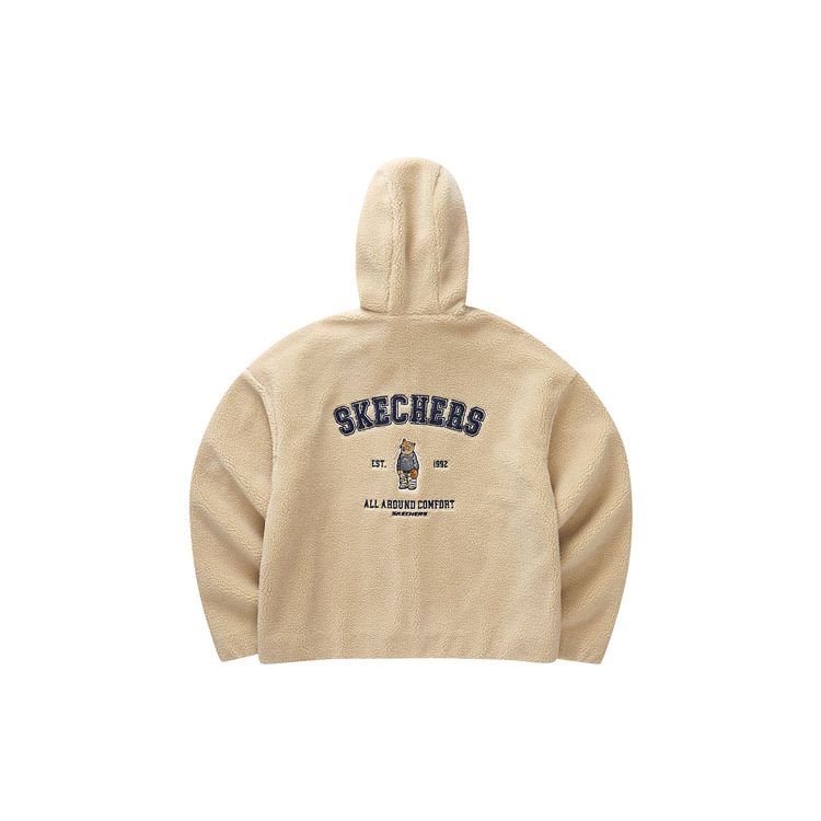 Skechers Laughing Monster Series Letter Embroidered Lamb Fleece Hooded Jacket Women Jacket Irish-Cream L322W083-028R L