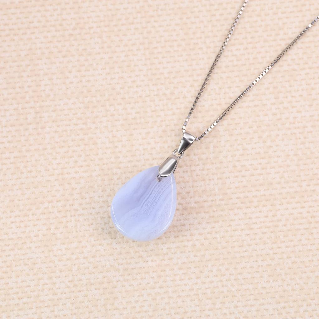 Koai Blue Lace Agate Teardrop Pendant with 925 Silver Chain for Women
