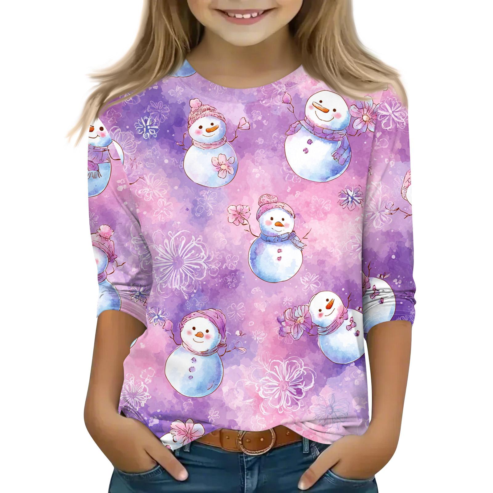 

Рождественские топы с принтом для девочек-подростков 5-16 лет, футболки с круглым вырезом и рукавами 3/4, модные топы, нарядные футболки 110