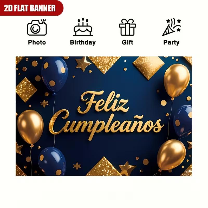 2D Spanish Birthday Glitter Balloon Photography Background