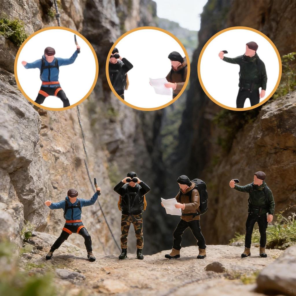 4Pcs Miniature Rock Climbing Figures People :64 Resin Scene Accessories Climbers Men for