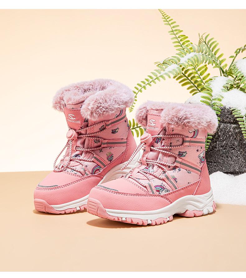 Happy Bear Kids' Winter Snow Boots - Warm, Mid-Calf, Velvet-Lined Cotton Boots for Boys and Girls
