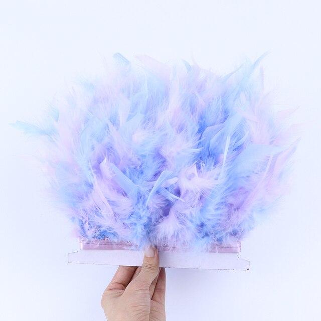 1meter Fancy Turkey Feather Fringe Ribbon 10 -15cm Width Dyed Feathers for Party Costume Dress Decoration Accessory Crafts