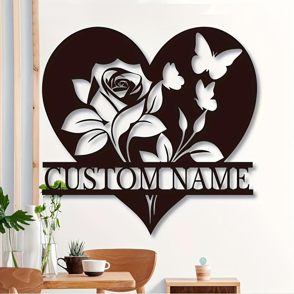 Vintage Love Heart Metal Wall Art Rose Butterfly Personalized Room Decor