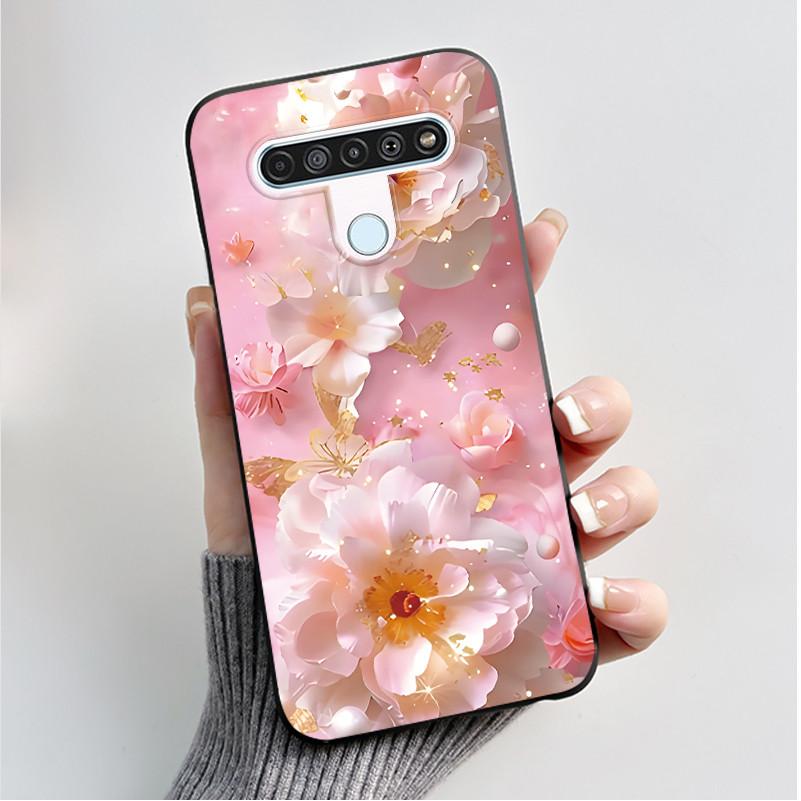 For LG Q61 LM-Q630N Slim Black Soft Silicone Case Luxury Fashion Flower Butterfly Painted Cover for LG K61 Q61 Q 61 Phone Casing