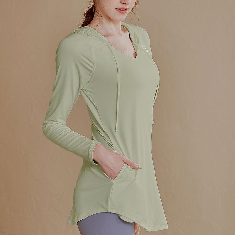 Women Autumn Spring Slim Fit Hooded Long Sleeve Workout Top High Waist Loose Fitness Shirt for Running Yoga Gym