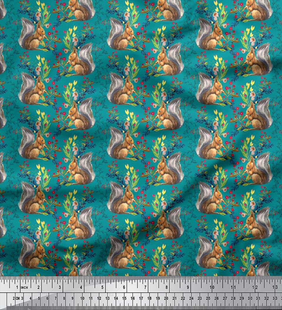 

Тканина Soimoi Japan Crepe Satin Leaves, Floral & Squirrel Animal Print Тканина на метр 42 дюйма 42 Inch Wide - Poly Crepe зелений