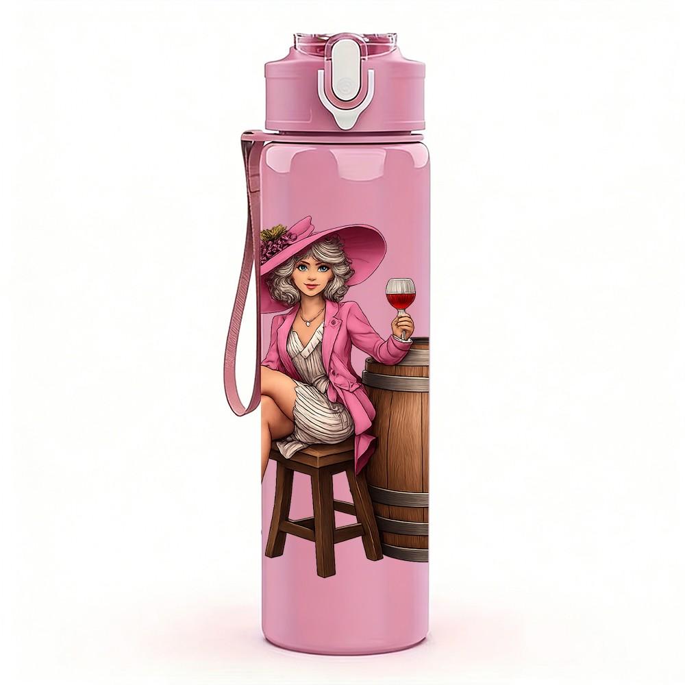 1PC Cowgirl Barrel Vintage Print 750ml Color Plastic Sports Water Bottle Leakproof Flip Straw Lid Suitable for Sports Office Home Use